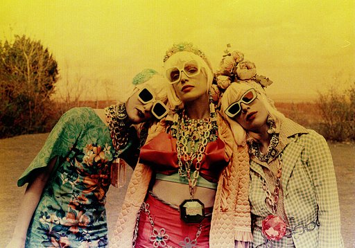 A Fashionable Trio in an Aged LomoChrome Turquoise